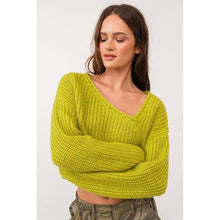 Load image into Gallery viewer, Brat Green Asymmetric Neckline Knit Crop Top Sweater [Available in SM and M]