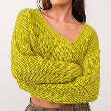 Load image into Gallery viewer, Brat Green Asymmetric Neckline Knit Crop Top Sweater [Available in SM and M]