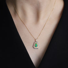 Load image into Gallery viewer, Black Opal Necklace Trapezoid Shaped Pendant 18k Yellow Gold