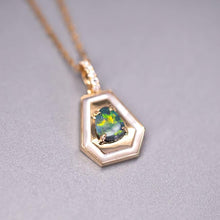 Load image into Gallery viewer, Black Opal Necklace Trapezoid Shaped Pendant 18k Yellow Gold