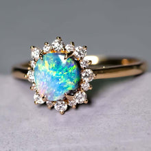 Load image into Gallery viewer, Bright Boulder Opal Halo Diamond Engagement Ring 18K Yellow Gold