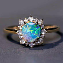 Load image into Gallery viewer, Bright Boulder Opal Halo Diamond Engagement Ring 18K Yellow Gold