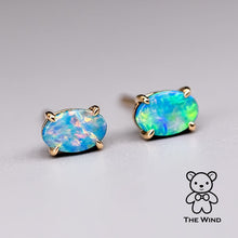 Load image into Gallery viewer, Minimalist Bright Australian Doublet Opal Oval Stud Earrings 14K Yellow Gold