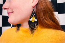 Load image into Gallery viewer, Beaded Bee Fringe Statement Earrings