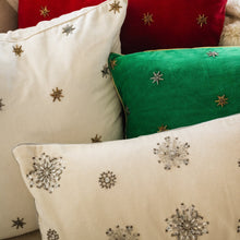 Load image into Gallery viewer, Embroidered snowflake pillow,  cream cotton velvet