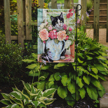 Load image into Gallery viewer, Black and White Rose Cat Garden Flag – Decorative Outdoor Yard Flag CDCO0176GF