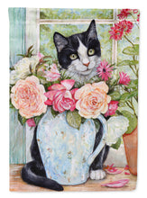 Load image into Gallery viewer, Black and White Rose Cat Garden Flag – Decorative Outdoor Yard Flag CDCO0176GF