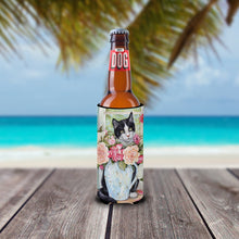 Load image into Gallery viewer, Black and White Rose Cat Slim Can Hugger – Fun &amp; Functional Drink Coolers CDCO0176MUK