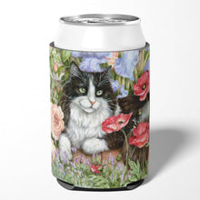 Load image into Gallery viewer, Black and White Cat in Poppies Can or Bottle Hugger CDCO0231CC