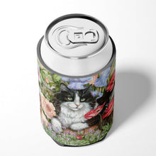 Load image into Gallery viewer, Black and White Cat in Poppies Can or Bottle Hugger CDCO0231CC