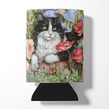 Load image into Gallery viewer, Black and White Cat in Poppies Can or Bottle Hugger CDCO0231CC