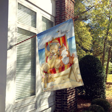 Load image into Gallery viewer, Summer Teddy Bear and Cat on Beach Flag Canvas House Size CDCO0336CHF