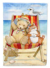 Load image into Gallery viewer, Summer Teddy Bear and Cat on Beach Flag Canvas House Size CDCO0336CHF