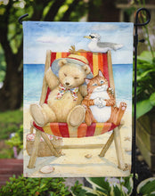 Load image into Gallery viewer, Summer Teddy Bear and Cat on Beach Garden Flag – Decorative Outdoor Yard Flag CDCO0336GF