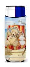 Load image into Gallery viewer, Summer Teddy Bear and Cat on Beach Slim Can Hugger – Fun &amp; Functional Drink Coolers CDCO0336MUK
