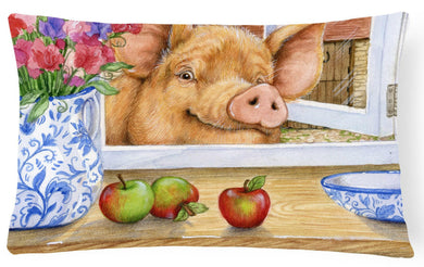 Pig trying to reach the Apple in the Window Fabric Decorative Pillow CDCO0352PW1216