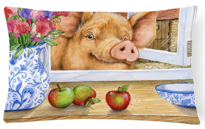 Pig trying to reach the Apple in the Window Fabric Decorative Pillow CDCO0352PW1216