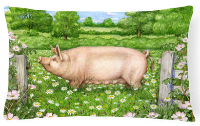 Pig In Dasies by Debbie Cook Fabric Decorative Pillow CDCO0374PW1216