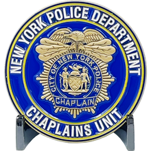 Load image into Gallery viewer, BL8-008 New York Police Department NYPD New York City Police Officer CHAPLAIN Challenge Coin NYC Police flag