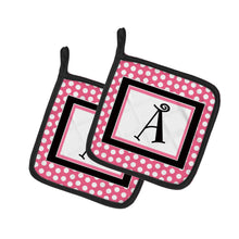 Load image into Gallery viewer, Letter A Monogram - Pink Black Polka Dots Pot Holders - Set of 2 - Heat-Resistant Kitchen Essentials CJ1001-APTHD