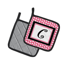 Load image into Gallery viewer, Letter C Monogram - Pink Black Polka Dots Pot Holders - Set of 2 - Heat-Resistant Kitchen Essentials CJ1001-CPTHD
