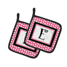Load image into Gallery viewer, Letter E Monogram - Pink Black Polka Dots Pot Holders - Set of 2 - Heat-Resistant Kitchen Essentials CJ1001-EPTHD