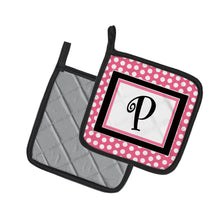 Load image into Gallery viewer, Letter P Monogram - Pink Black Polka Dots Pot Holders - Set of 2 - Heat-Resistant Kitchen Essentials CJ1001-PPTHD