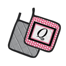 Load image into Gallery viewer, Letter Q Monogram - Pink Black Polka Dots Pot Holders - Set of 2 - Heat-Resistant Kitchen Essentials CJ1001-QPTHD