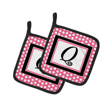 Load image into Gallery viewer, Letter Q Monogram - Pink Black Polka Dots Pot Holders - Set of 2 - Heat-Resistant Kitchen Essentials CJ1001-QPTHD