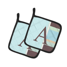 Load image into Gallery viewer, Letter A Monogram - Blue Stripes Pot Holders - Set of 2 - Heat-Resistant Kitchen Essentials CJ1003-APTHD