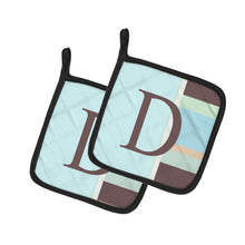 Load image into Gallery viewer, Letter D Initial Monogram - Blue Stripes Pot Holders - Set of 2 - Heat-Resistant Kitchen Essentials CJ1003-DPTHD