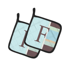 Load image into Gallery viewer, Letter F Initial Monogram - Blue Stripes Pot Holders - Set of 2 - Heat-Resistant Kitchen Essentials CJ1003-FPTHD