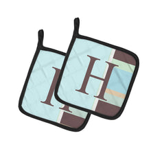 Load image into Gallery viewer, Letter H Initial Monogram - Blue Stripes Pot Holders - Set of 2 - Heat-Resistant Kitchen Essentials CJ1003-HPTHD
