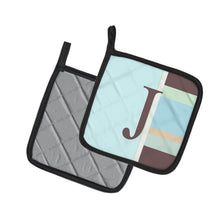 Load image into Gallery viewer, Letter J Initial Monogram - Blue Stripes Pot Holders - Set of 2 - Heat-Resistant Kitchen Essentials CJ1003-JPTHD