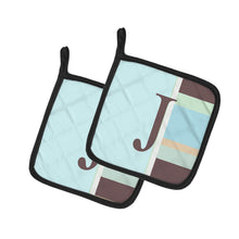Load image into Gallery viewer, Letter J Initial Monogram - Blue Stripes Pot Holders - Set of 2 - Heat-Resistant Kitchen Essentials CJ1003-JPTHD