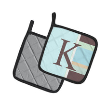 Load image into Gallery viewer, Letter K Initial Monogram - Blue Stripes Pot Holders - Set of 2 - Heat-Resistant Kitchen Essentials CJ1003-KPTHD