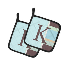 Load image into Gallery viewer, Letter K Initial Monogram - Blue Stripes Pot Holders - Set of 2 - Heat-Resistant Kitchen Essentials CJ1003-KPTHD