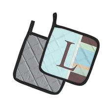 Load image into Gallery viewer, Letter L Initial Monogram - Blue Stripes Pot Holders - Set of 2 - Heat-Resistant Kitchen Essentials CJ1003-LPTHD