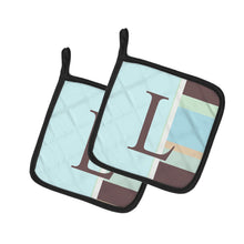 Load image into Gallery viewer, Letter L Initial Monogram - Blue Stripes Pot Holders - Set of 2 - Heat-Resistant Kitchen Essentials CJ1003-LPTHD