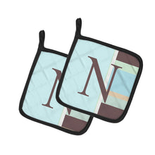Load image into Gallery viewer, Letter N Initial Monogram - Blue Stripes Pot Holders - Set of 2 - Heat-Resistant Kitchen Essentials CJ1003-NPTHD