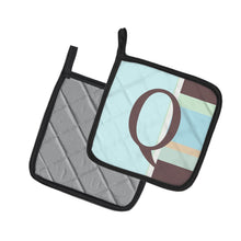 Load image into Gallery viewer, Letter Q Initial Monogram - Blue Stripes Pot Holders - Set of 2 - Heat-Resistant Kitchen Essentials CJ1003-QPTHD