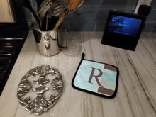 Load image into Gallery viewer, Letter R Initial Monogram - Blue Stripes Pot Holders - Set of 2 - Heat-Resistant Kitchen Essentials CJ1003-RPTHD