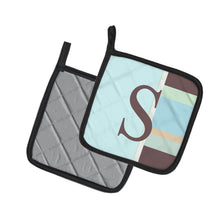 Load image into Gallery viewer, Letter S Initial Monogram - Blue Stripes Pot Holders - Set of 2 - Heat-Resistant Kitchen Essentials CJ1003-SPTHD