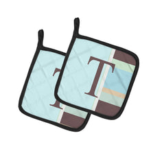 Load image into Gallery viewer, Letter T Initial Monogram - Blue Stripes Pot Holders - Set of 2 - Heat-Resistant Kitchen Essentials CJ1003-TPTHD