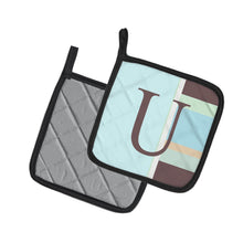 Load image into Gallery viewer, Letter U Initial Monogram - Blue Stripes Pot Holders - Set of 2 - Heat-Resistant Kitchen Essentials CJ1003-UPTHD