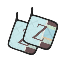 Load image into Gallery viewer, Letter Z Initial Monogram - Blue Stripes Pot Holders - Set of 2 - Heat-Resistant Kitchen Essentials CJ1003-ZPTHD