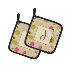 Load image into Gallery viewer, Letter J Initial Monogram - Tan Dots Pot Holders - Set of 2 - Heat-Resistant Kitchen Essentials CJ1004-JPTHD