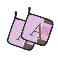Load image into Gallery viewer, Letter A Monogram - Pink Stripes Pot Holders - Set of 2 - Heat-Resistant Kitchen Essentials CJ1005-APTHD