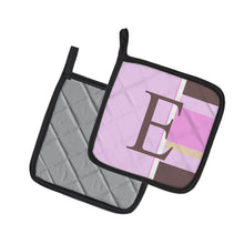 Load image into Gallery viewer, Letter E Initial Monogram - Pink Stripes Pot Holders - Set of 2 - Heat-Resistant Kitchen Essentials CJ1005-EPTHD