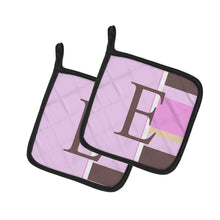 Load image into Gallery viewer, Letter E Initial Monogram - Pink Stripes Pot Holders - Set of 2 - Heat-Resistant Kitchen Essentials CJ1005-EPTHD